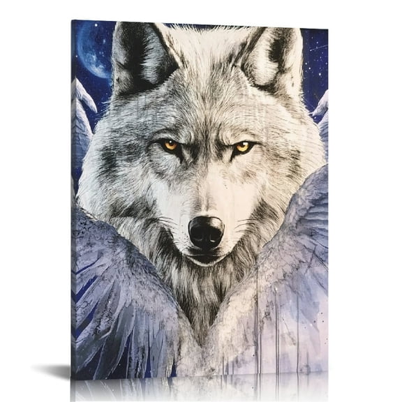 Creowell Wolf Wings Moon Print On Canvas Art Modern Prints Home Decor Living Room Bathroom Bedroom Office 16x20in