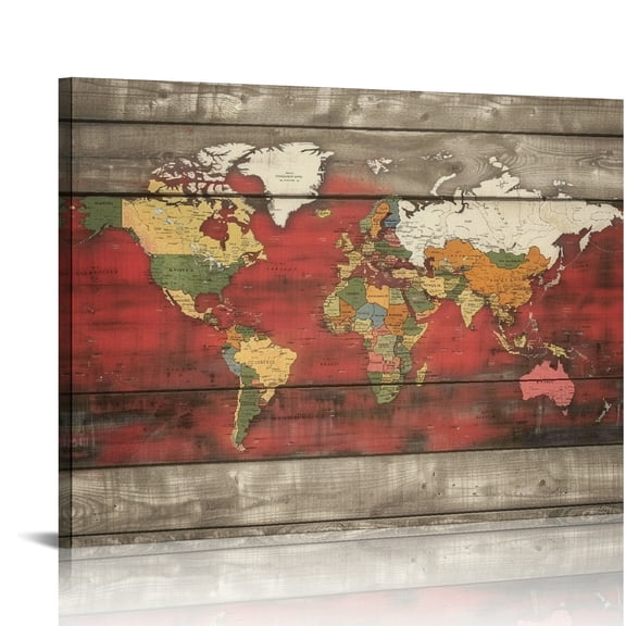 Creowell World Map Canvas Prints Wall Art Ready To Hang Home Decor 20x16in