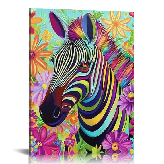 Creowell Zebra Flowers Psychedelic Art Print On Canvas Wall Art Home Decor Living Room Bathroom Bedroom Office 12x16in