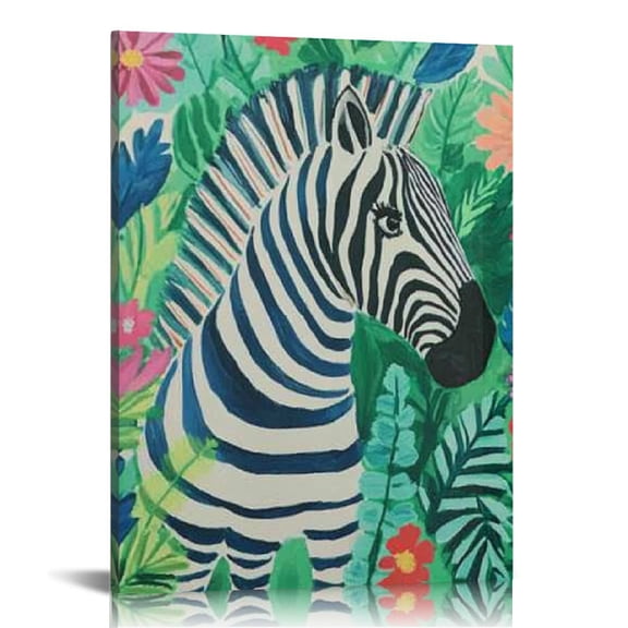 Creowell Zebra Jungle Print Flowers Canvas Wall Art Home Decor 12x16in