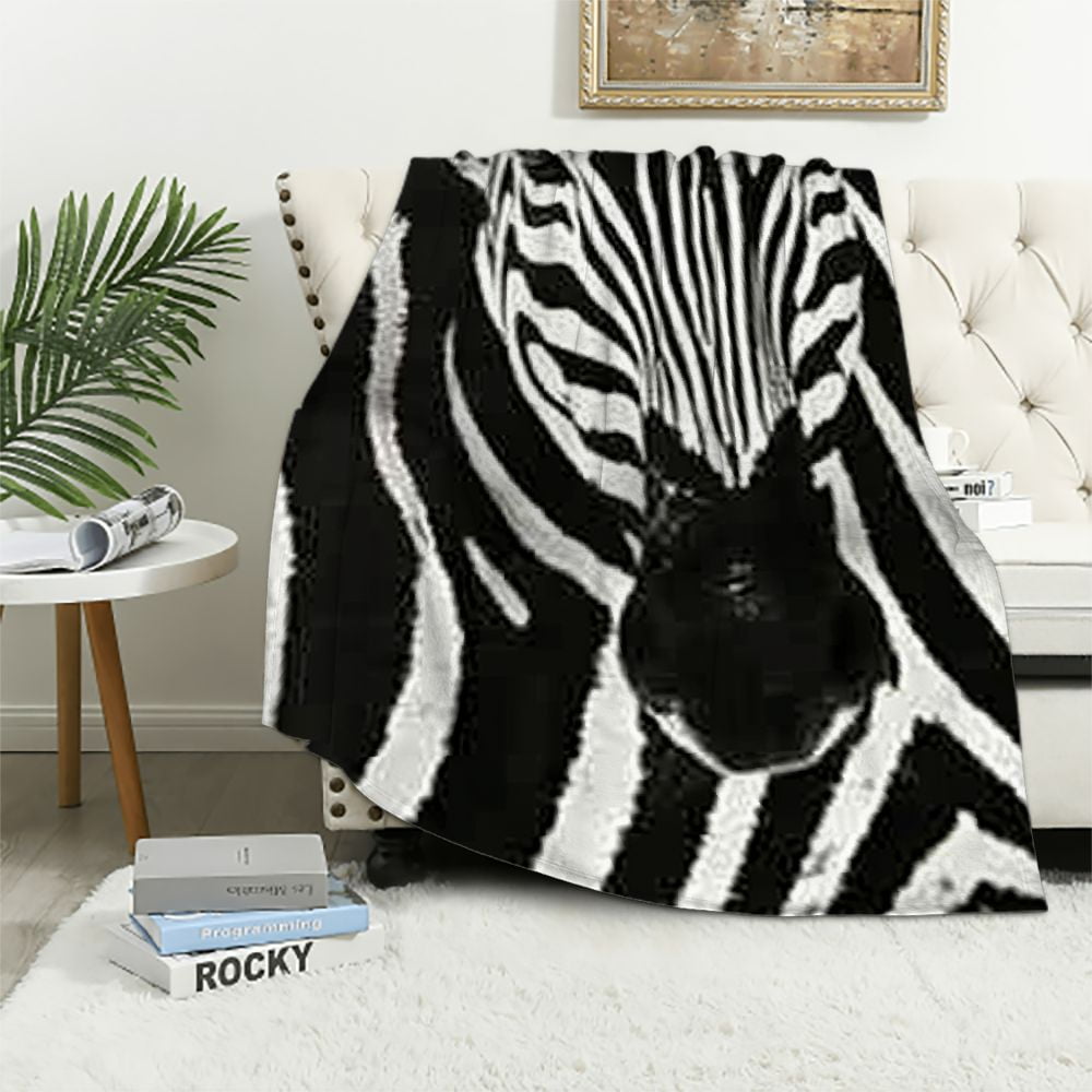 Creowell Zebra Throw Blanket Black and White Zebra Seamless Pattern