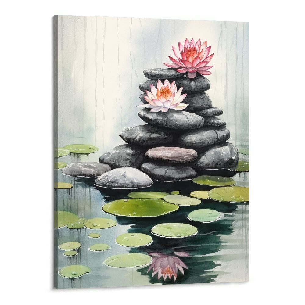Creowell Zen Bathroom Wall Art Stone Lotus Pictures Wall Decor Zen ...
