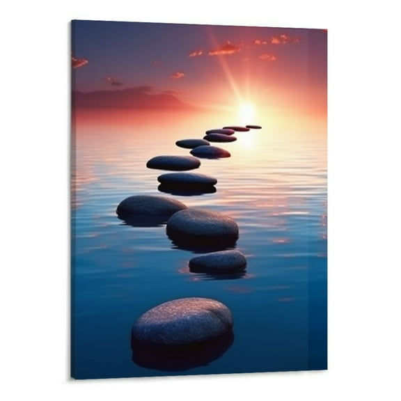 Creowell Zen Canvas Wall Art Relaxing Stones at Sunset Picture Peaceful Scenery Artwork Spa Yoga Room Living Room Bedroom Home Office Wall Decor Framed Ready to Hang 16x20inch