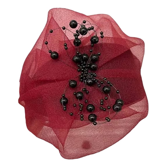 Crepe Half Hat Ruffle Bead Hairband for Female French Hairhoop Evening Dresses Haircover Vintage Party Hair Accessories