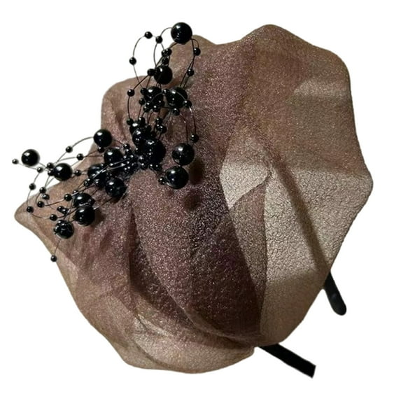 Crepe Half Hat Ruffle Bead Hairband for Female French Hairhoop Evening Dresses Haircover Vintage Party Hair Accessories