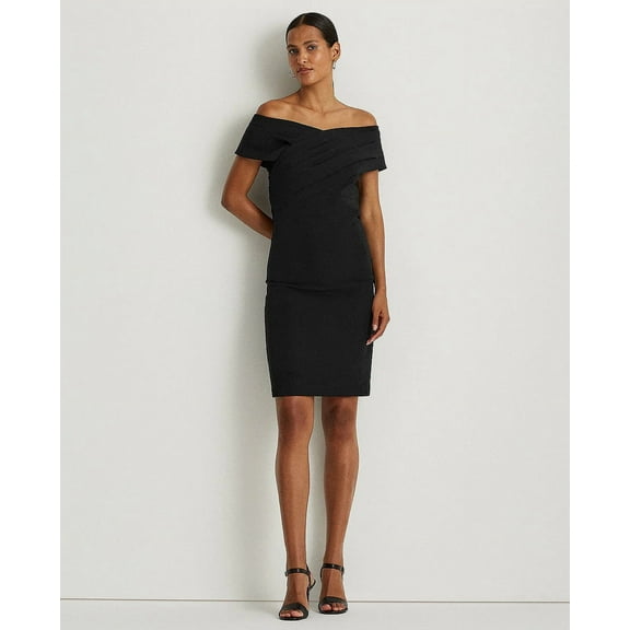 Ralph Lauren Crepe Off-The-Shoulder Cocktail Dress In Black