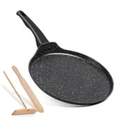 Crepe Pan Non Stick with Spreader and Spatula - DIIG 11 inch Granite Stone Pan Omelet, Tortillas, Dosa Tawa, Pancake Skillet - Flat Bottom Compatible with Gas, Electric, Induction Stove Tops - Black