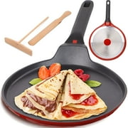 Crepe Pan Nonstick with Spreader and Spatula Set for Dosa Tawa Tortilla Pancake, 11" All Stoves Compatible, Aluminum Alloy Heats Quickly & Evenly, PFOA-free