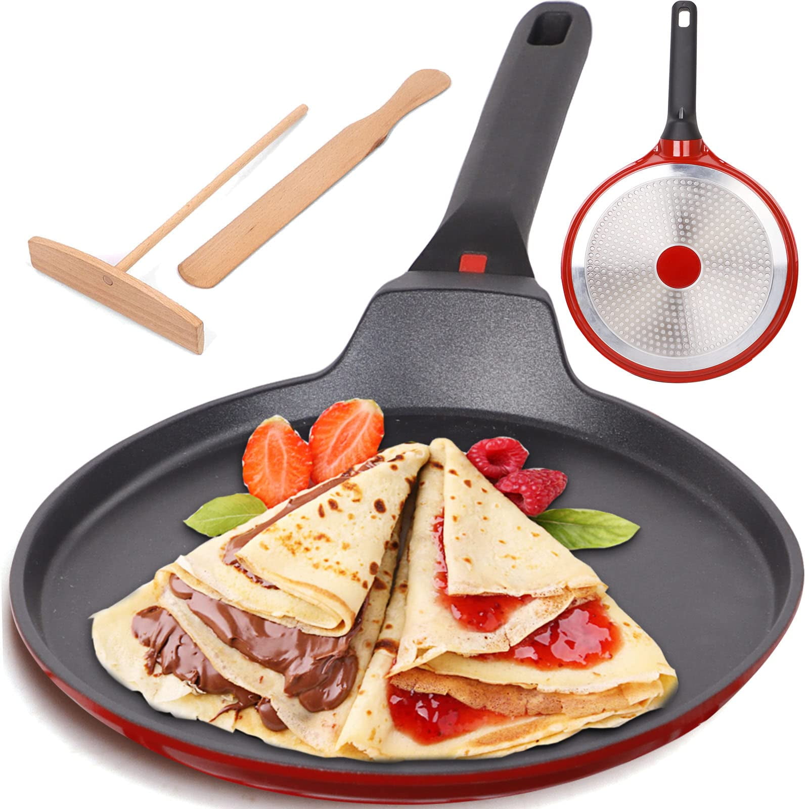 ESLITE LIFE Nonstick Crepe Pan Set with Spreader, 8 & 9.5 & 11 Inch Ceramic  Coating Flat Skillet Tawa Dosa Tortilla Pan, Compatible with Gas, Electric