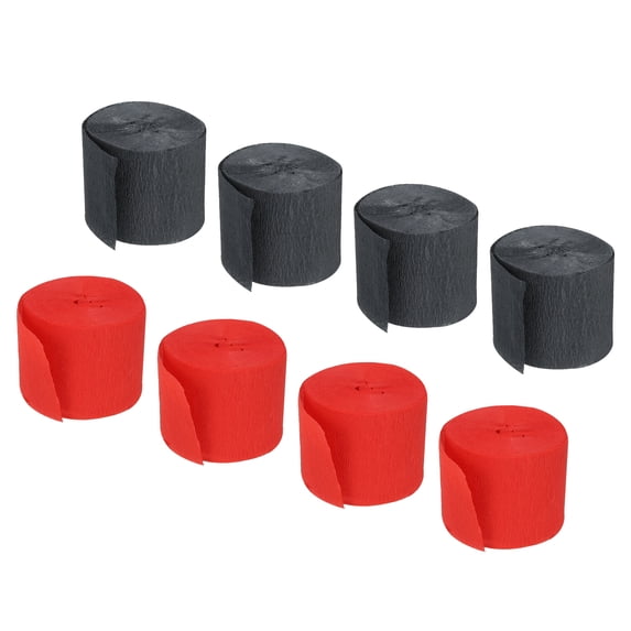 Crepe Paper Roll 8 Rolls 32ft in 2 Colors for Holiday Parties (Black/Red)