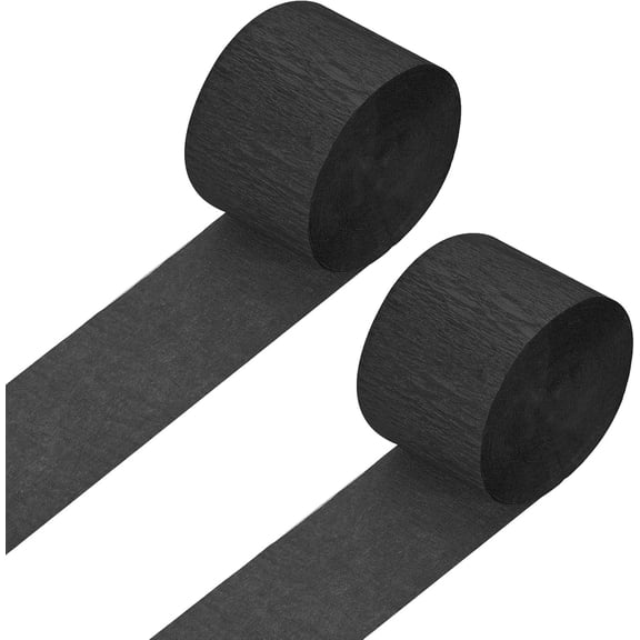 Crepe Paper Roll, Black Streamers Sheets, [for Party Streamer Decorations, Birthday Party] - 1.8 Inch x 82 ft / 2 Roll