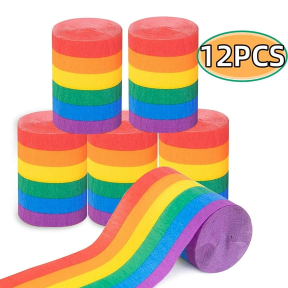 Crepe Paper Streamers,12 Rolls 2.36inch Rainbow Crepe Paper Streamers for Party, Wedding,Pride Day Gay LGBT,DIY Art Craft Supplies Indoor Decoration Total 394 ft