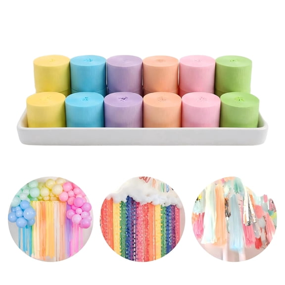 Crepe Paper Streamers 12 Rolls 984ft Total, 6 Pastel Colors for Birthday, Party, and Wedding Decorations (1.8 Inch x 82 Ft per Roll)
