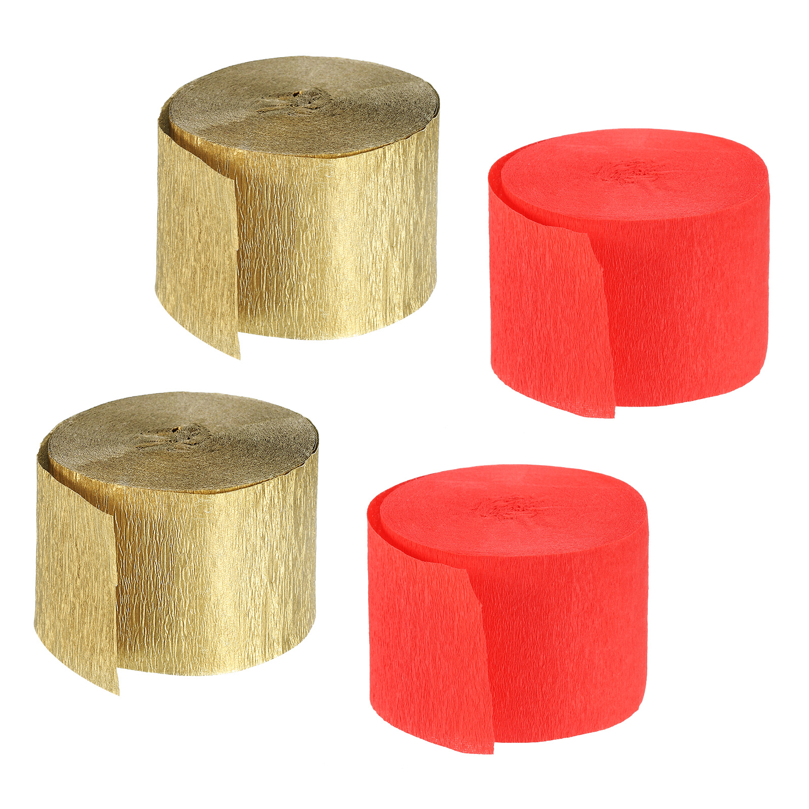 Crepe Paper Streamers 4 Rolls 72ft in 2 Colors for DIY(Red,Gold Tone)