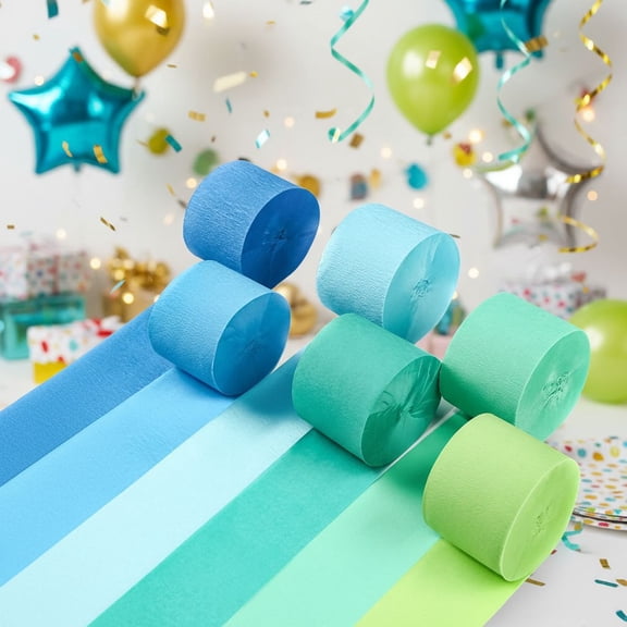 Crepe Paper Streamers 6 Rolls 492 ft Pack of Blue Pastel Blue Green and Lime Crepe Paper for Graduation Wedding Baby Shower Gender Reveal Birthday Party Decorations (1.8 Inch x 82 Ft/Roll)