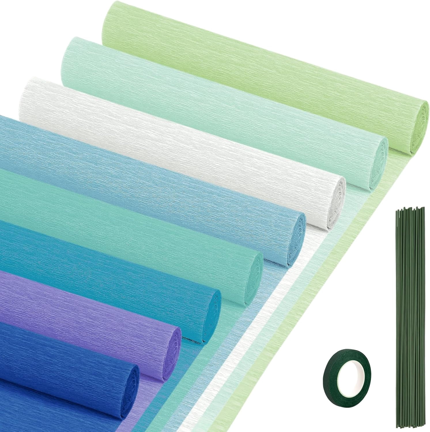 Crepe Paper Streamers 8 Rolls, 10 x 98Inch 8 Blue Colors Crepe Paper Sheets for DIY Gift Colourful Paper Flower Wrapping Paper Crafts Birthday Wedding Holiday Party Decorations