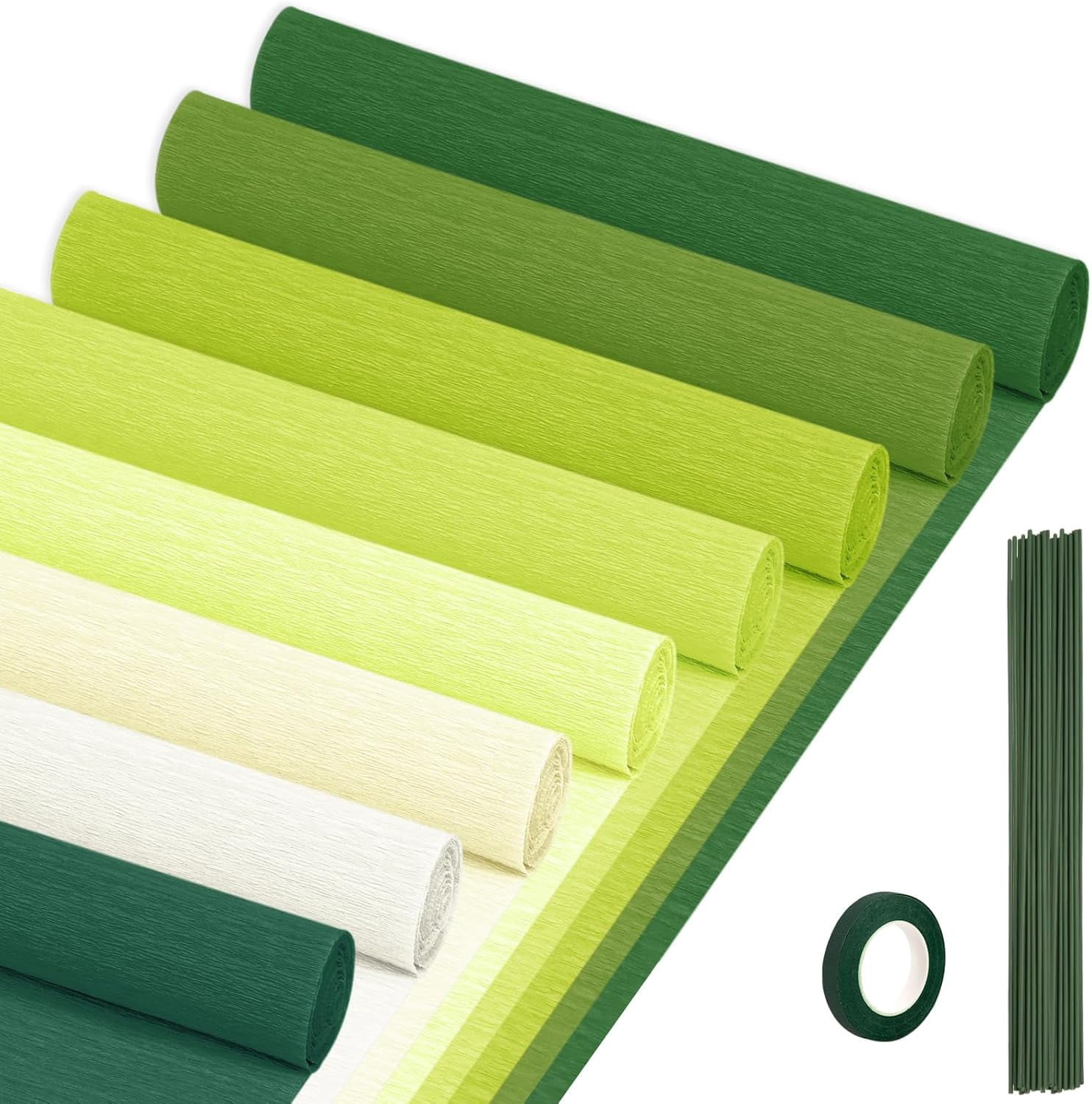 Crepe Paper Streamers 8 Rolls, 10 x 98Inch 8 Green Colors Crepe Paper Sheets for DIY Gift Colourful Paper Flower Wrapping Paper Crafts Birthday Wedding Holiday Party Decorations