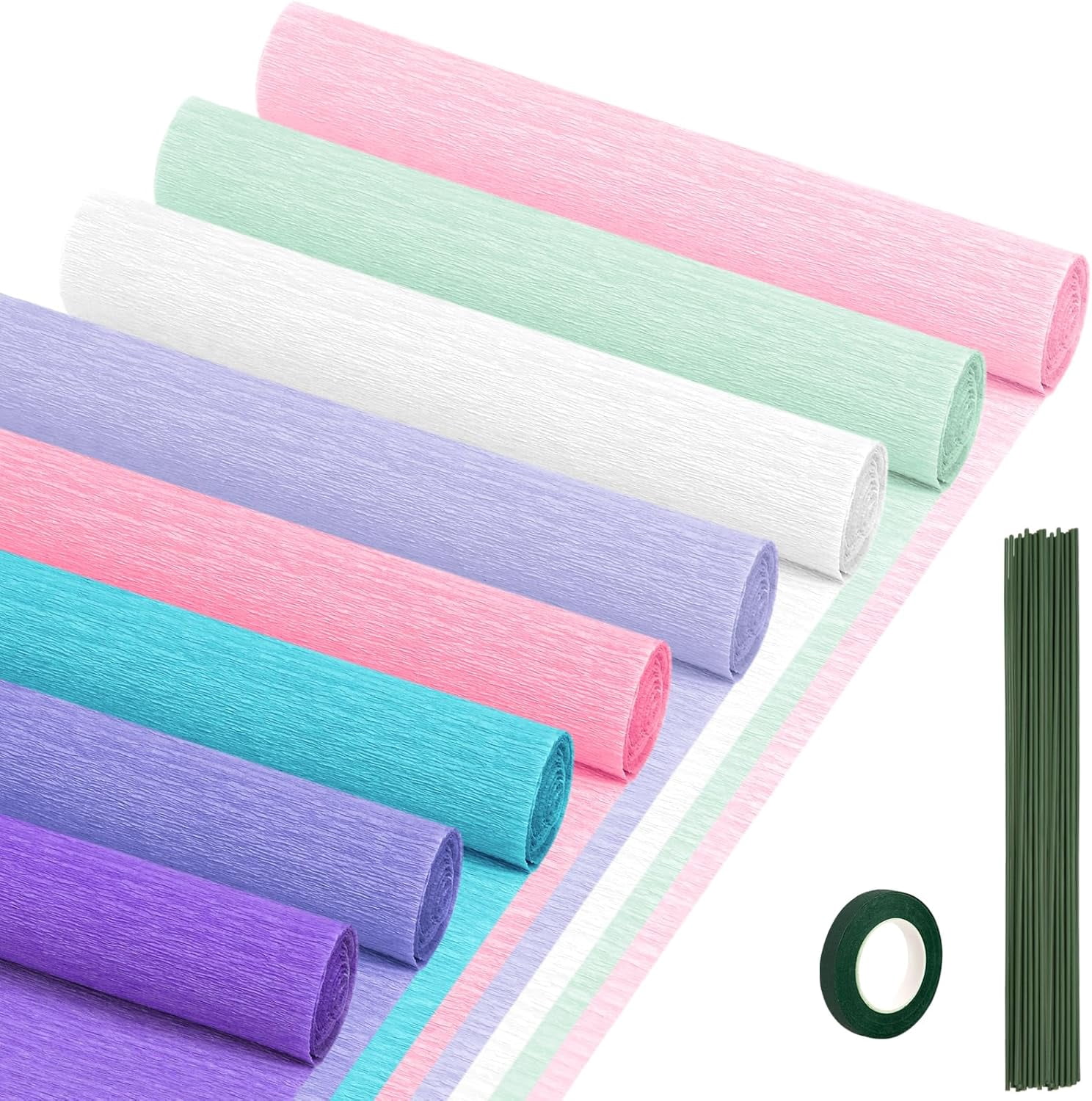 Crepe Paper Streamers 8 Rolls, 10 x 98Inch 8 Mermaid Colors Crepe Paper Sheets for DIY Gift Colourful Paper Flower Wrapping Paper Crafts Birthday Wedding Holiday Party Decorations