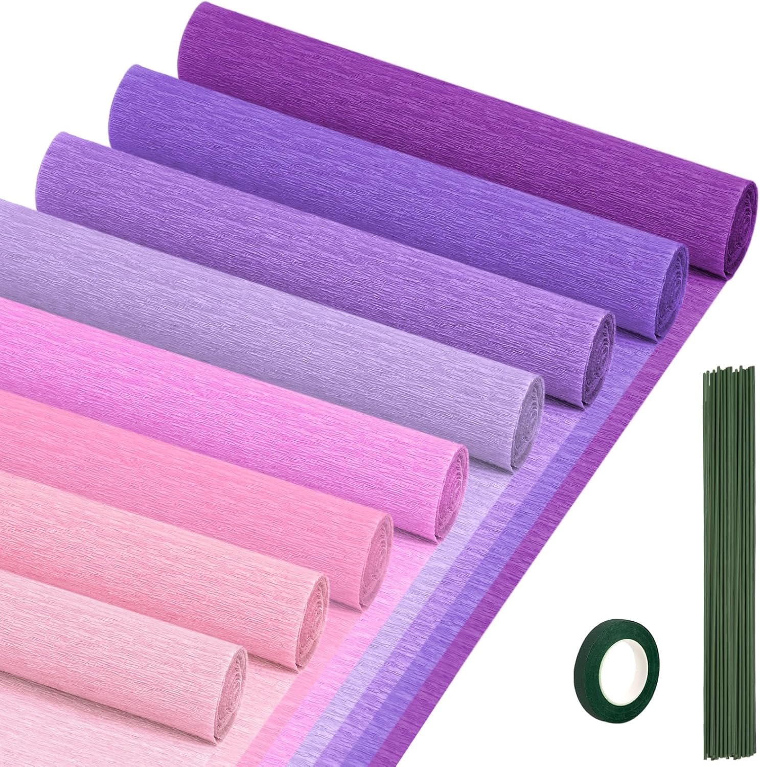 Crepe Paper Streamers 8 Rolls, 10 x 98Inch 8 Purple&Pink Colors Crepe Paper Sheets for DIY Gift Colourful Paper Flower Wrapping Paper Crafts Birthday Wedding Holiday Party Decorations