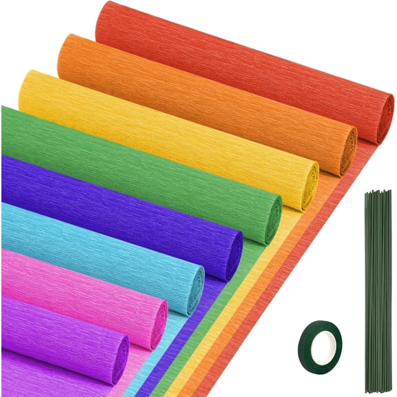 Crepe Paper Streamers 8 Rolls, 10 x 98Inch 8 Rainbow Colors Crepe Paper Sheets for DIY Colourful Paper Flower Wrapping Paper Crafts Birthday Wedding Holiday Party Decorations