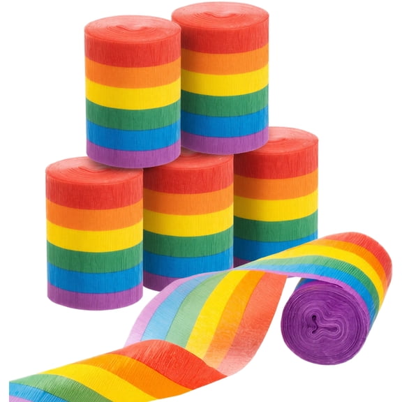Crepe Paper Streamers, Rainbow Color Printed, 10 Pack Decorative Rolls, For Birthday Parties Pride Parades Wedding Celebrations Classroom Events Friend Gathering Backdrop Decoration