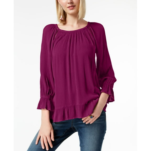 Crepe Peasant Top Magenta Sky S