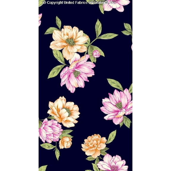 Crepe Techno Printed Zacey Floral Fabric for Dress Fabric Sewing (NAVY/TANG/FUCHSIA, HalfaYard)