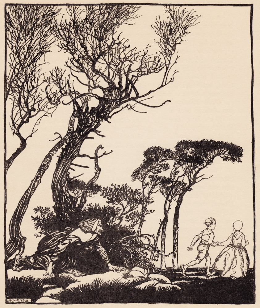She Crept After Them Secretly As Witches Do Creep Illustration By Arthur Rackham From Grimms Fairy Tale Little Brother And Little Sister Canvas Art - Ken Welsh Design Pics (28 x 32)