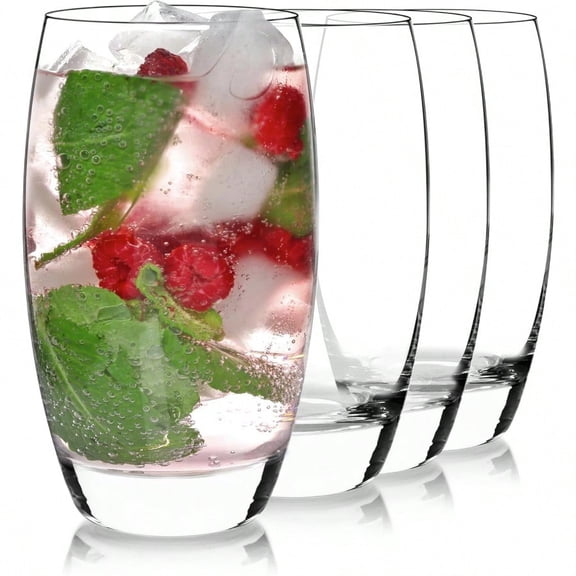 Crescendo Highball Glasses Set of 420 Oz LeadFree Crystal Tall Tumblers with Thick Base Laser Cut Rims Classic for Cocktails Water Long Drinks Made in Italy Dishwasher Safe