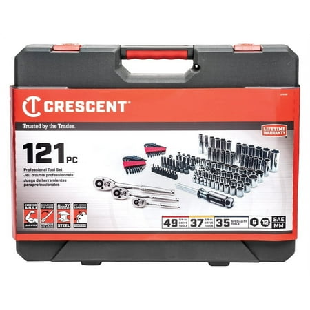 Crescent 1/4 and 3/8 in. drive Metric and SAE 6 and 12 Point Mechanic's Tool Set 121 pc.