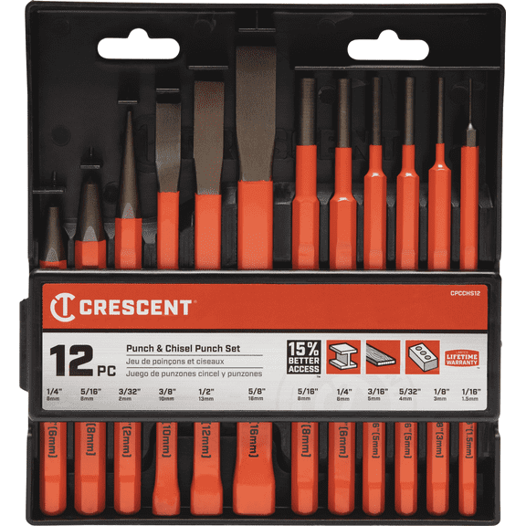 Crescent 12-Piece Punch & Cold Chisel Set - Single Pack  Heavy-Duty Construction, Professional Use