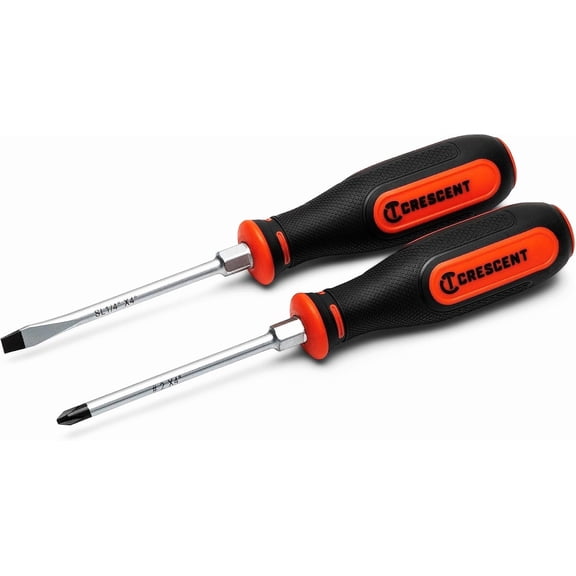 Crescent 2PC Dual Material Screwdriver Set with Phillips #2x4" and Slotted 1/4"x4" - CSDS2PCSET
