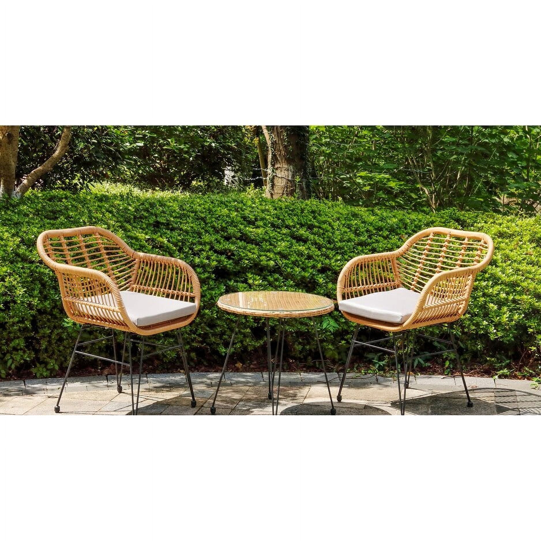 Crescent Mid-Century Modern 3-Piece Outdoor Wicker Bistro Set, Gray