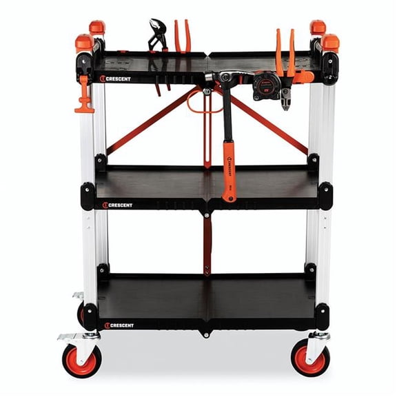 Crescent 192-F3SCBL3PKA 42.5 x 30.6 x 20 in. 300 lbs Capacity Site Runner Folding Jobsite Cart - 3 Shelf