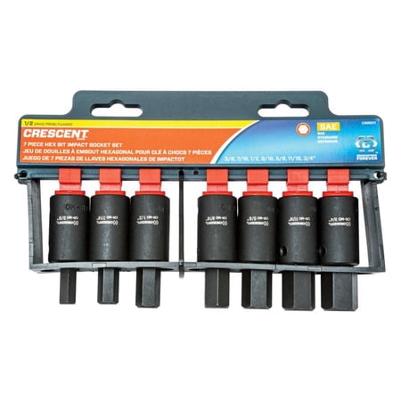 Crescent 7 Pc. 1/2" Drive Hex Bit Impact SAE Socket Set - CIMBS11 , Black