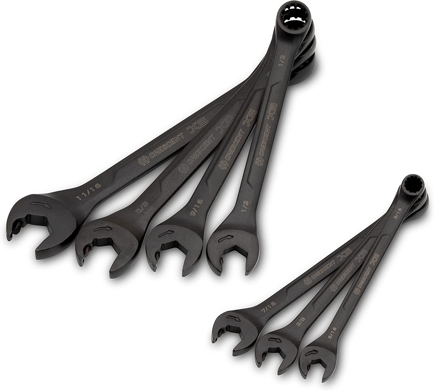 Crescent 7 Piece X6™ Black Oxide Spline Open End Ratcheting Combination