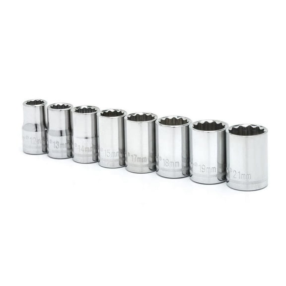 Crescent Assorted Sizes x 1/2 in. drive Metric 12 Point Socket Set 8 pc.