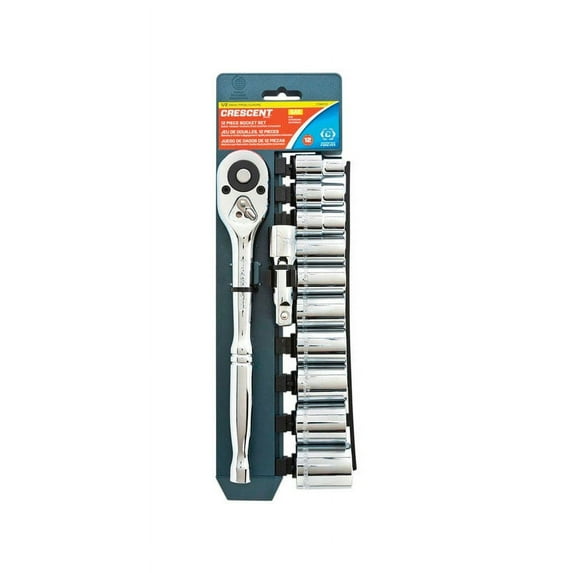 Crescent Assorted Sizes x 1/2 in. drive SAE 12 Point Socket Wrench Set 12 pc.