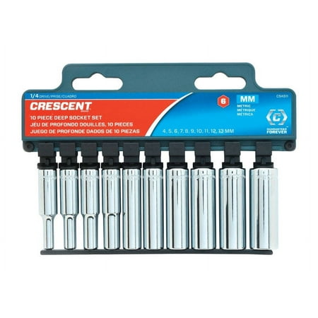 Crescent Assorted Sizes x 1/4 in. drive Metric 6 Point Deep Well Socket Set 10 pc.