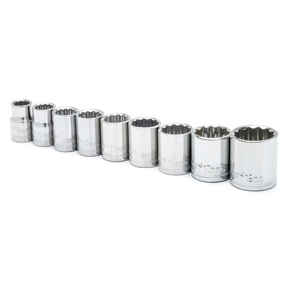 Crescent Assorted Sizes x 3/8 in. drive Metric 12 Point Socket Set 9 pc.