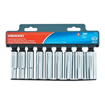 Crescent Assorted Sizes x 3/8 in. drive Metric 6 Point Deep Well Socket Set 9 pc.
