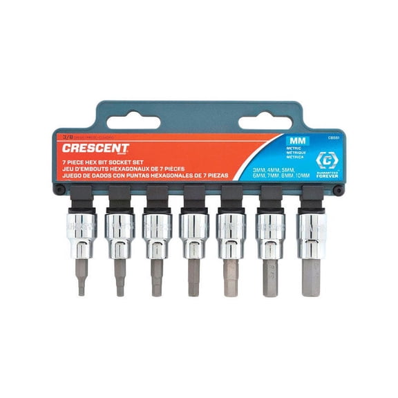 Crescent Assorted Sizes x 3/8 in. drive Metric 6 Point Hex Bit Socket Set 7 pc.