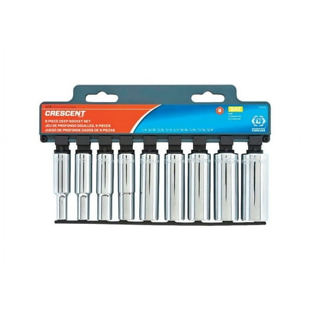 Crescent Assorted Sizes x 3/8 in. drive SAE 6 Point Deep Well Socket Set 9 pc.