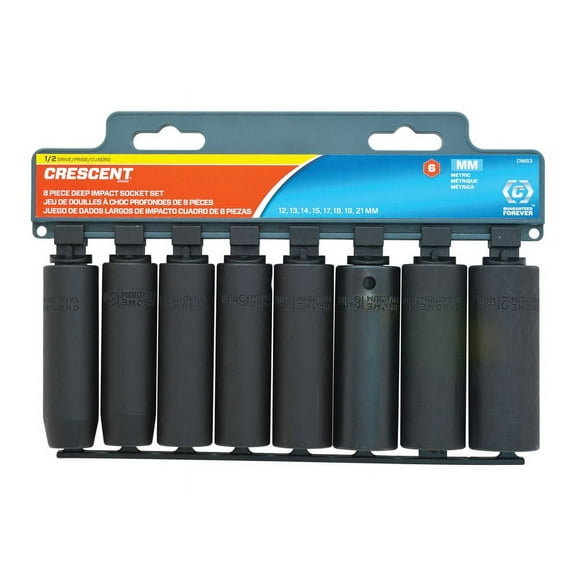 Crescent Assorted in. x 1/2 in. drive Metric 6 Point Deep Impact Socket Set 8 pc.