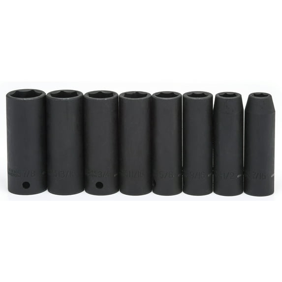 Crescent Assorted in. x 1/2 in. drive SAE 6 Point Deep Impact Socket Set 8 pc.