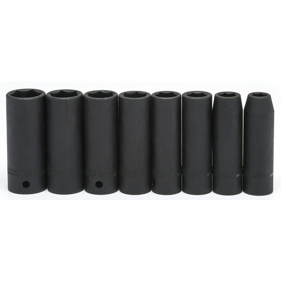 Crescent Assorted in. x 1/2 in. drive SAE 6 Point Deep Impact Socket Set 8 pc.