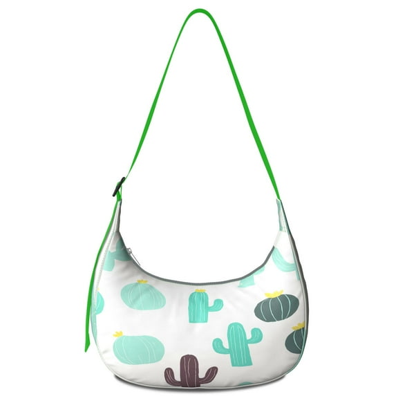 Crescent Bag for Commuter Office Workers Nylon Cross Body Hobo Bag with Adjustable Strap Cactus