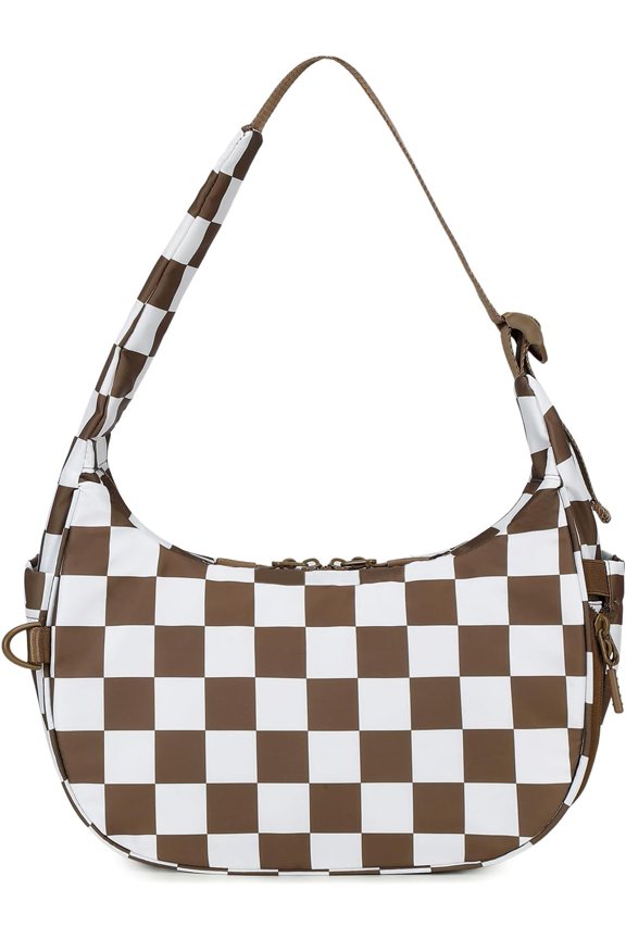 Crescent Bag for Women Checkered Purse Small Cute Clutch Hobo Handbags Nylon Quilted