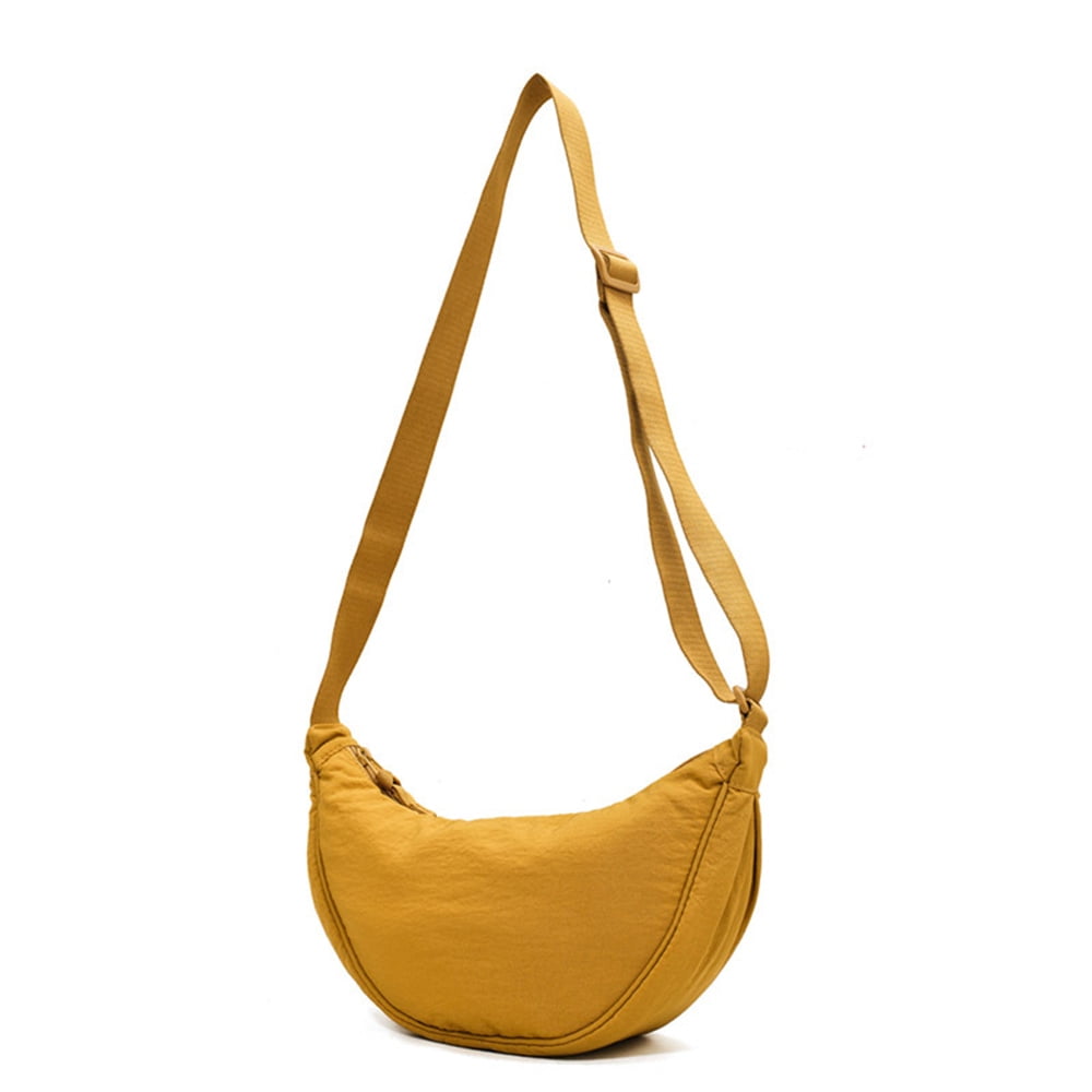Crescent-shaped Designer Crossbody Chain Handbag, Yellow