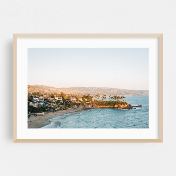 Crescent Bay, Laguna - Laguna Beach California Photography Beach Coastal Sunset Ocean Palm Tree Beach House Landscape Oak Framed Wall Art Print 5 x 7 inches